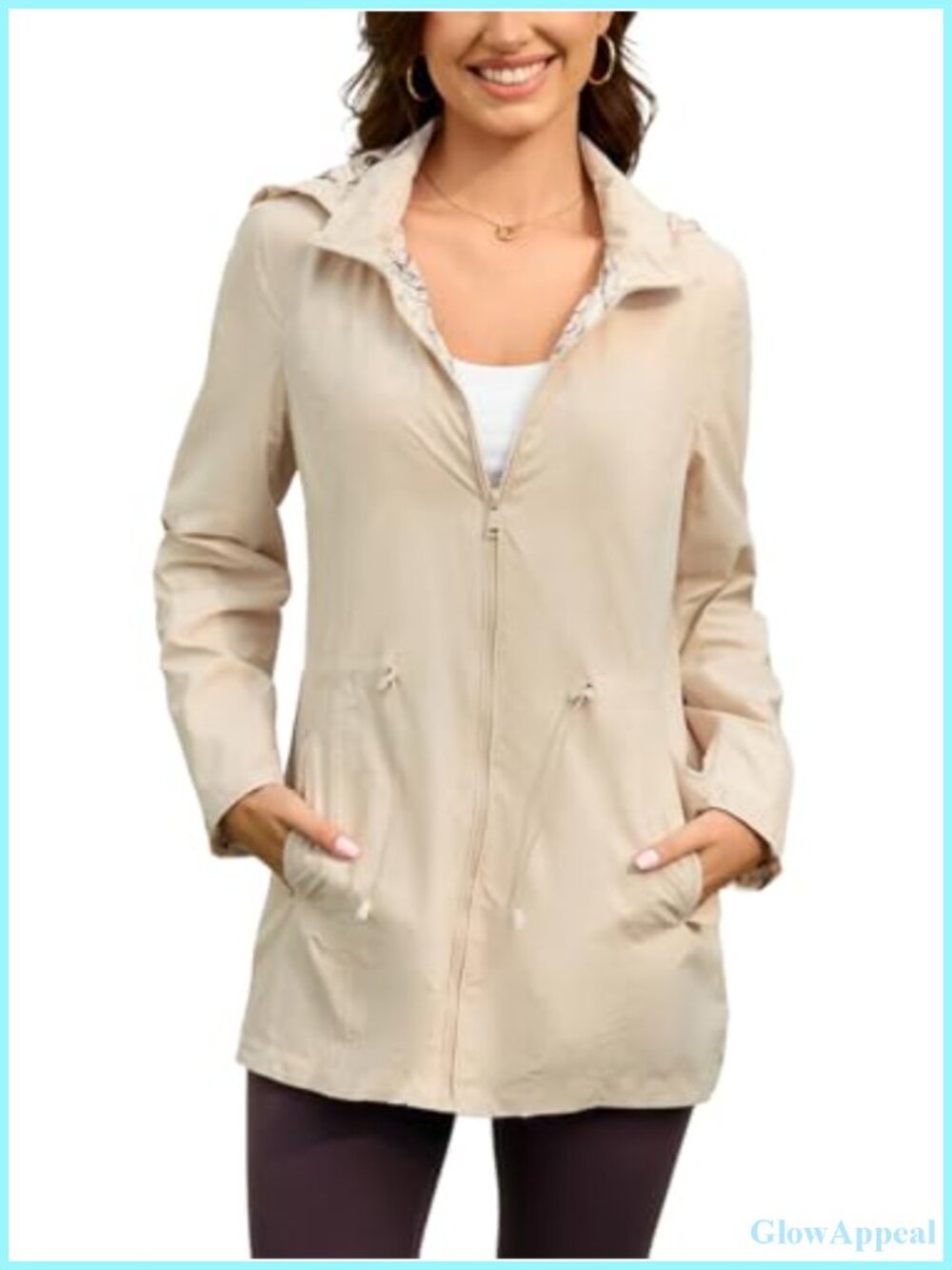 Waterproof Long Raincoat Hooded Windbreaker Trench with Detachable Hood,